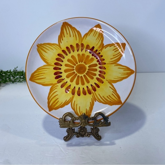 Handmade Handpainted Made in Italy Sunflower Plate Yellow & White A10/V118 - Picture 1 of 6